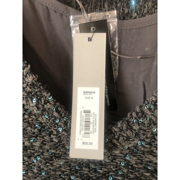 NWT Apt 9 Womens Size M Gray Sweater Sequin Infused V-Neck - Picture 6 of 6